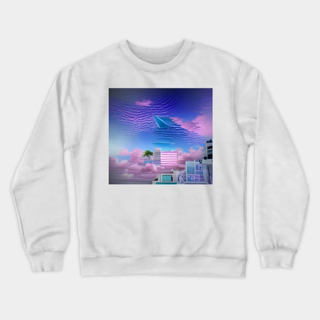 Urban Vaporwave Inspired City with Aesthetic Skybox Crewneck Sweatshirt by Mihadom